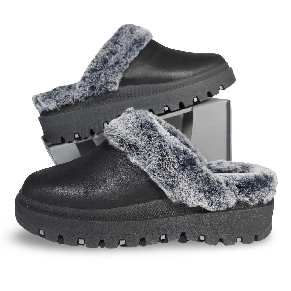 Skechers Shindigs Comfy Faux Fur Lined Slip-on Mules Womens 7.5 Black 169034